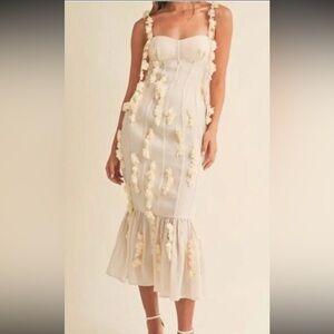 Chic Cream Floral Midi Dress